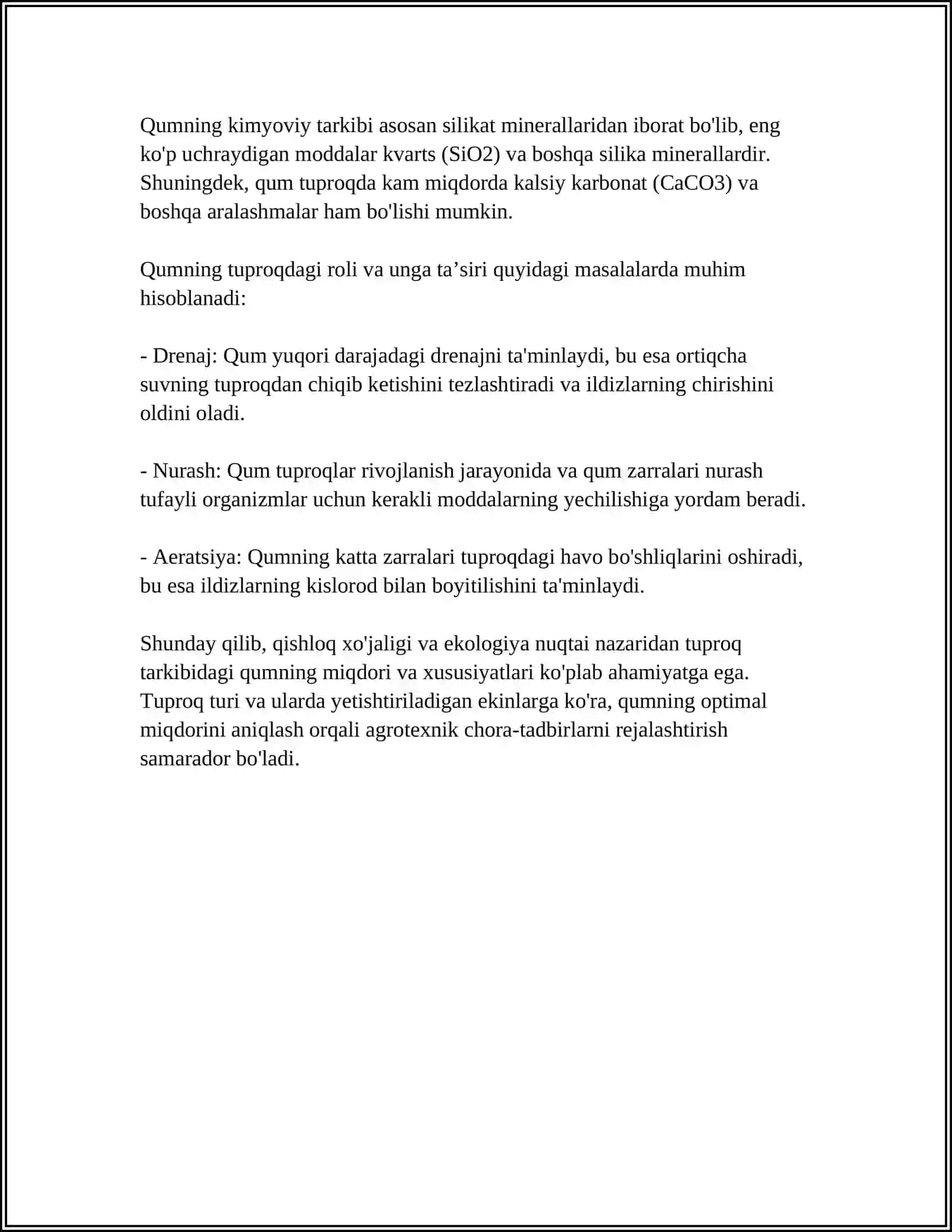 MUSTAQIL ISH Mavzu: TUPROQNING MEXANIK TARKIBI 4
