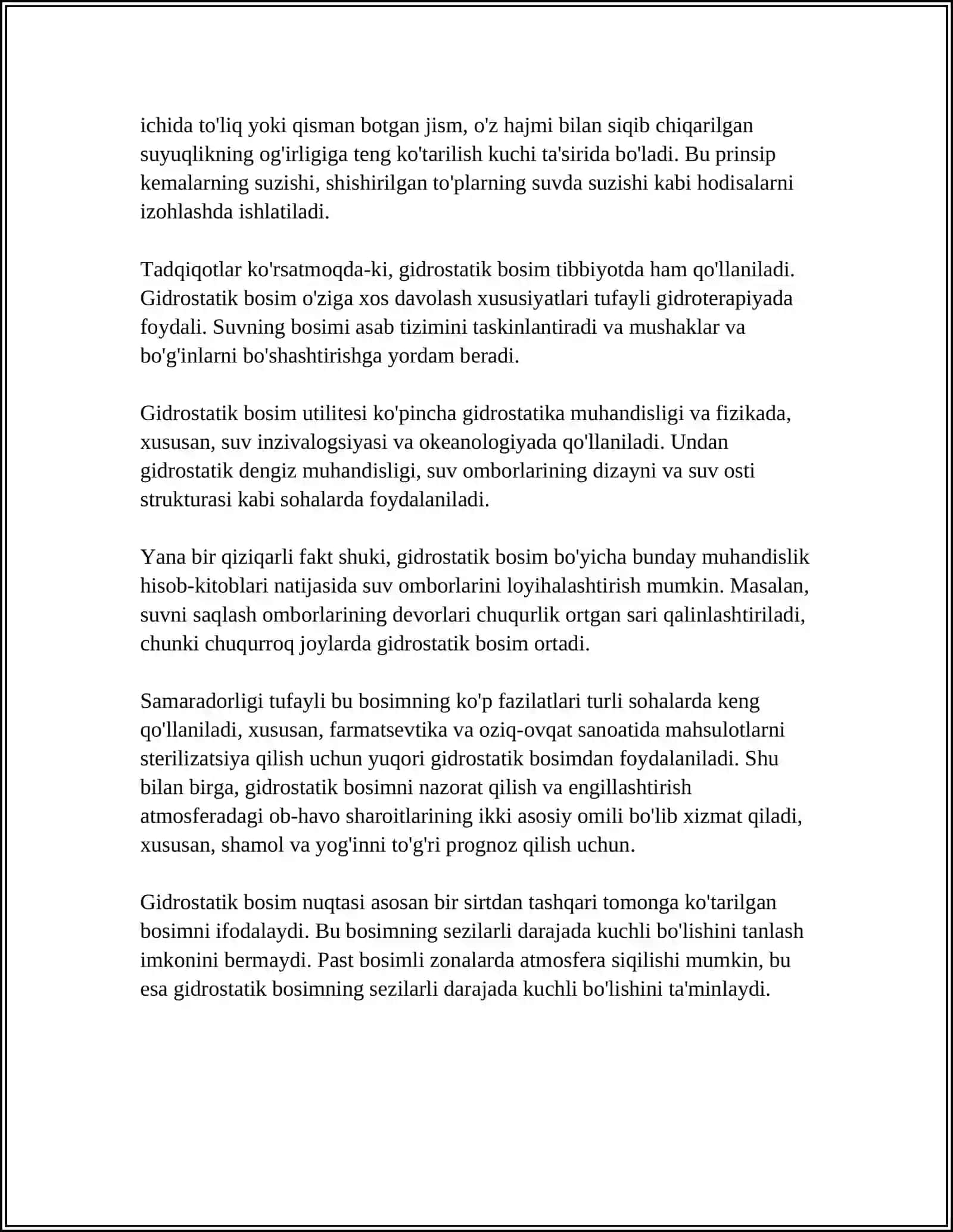TEKIS DEVORGA TA'SIR ETUVCHI GIDROSTATIK BOSIM KUCHINI ANIQLASH.GIDROSTATIK BOSIM KUCHINI ANIQLASHNING ANALITIK VA GRAFOANALITIK USULLARI.GIDROSTATIK PARADOKS 4