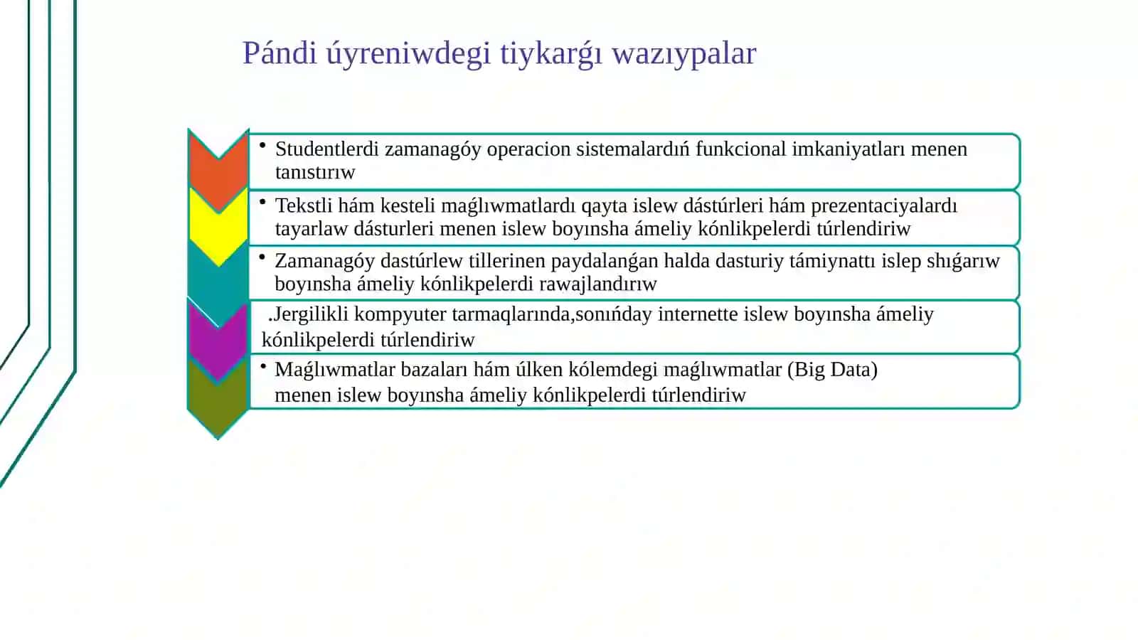 EKONOMIKADA INFORMACIYALÍQ KOMMUNIKACIYALÍQTEXNOLOGIYALAR HÁM SISTEMALAR PÁNINE KIRISIW 4