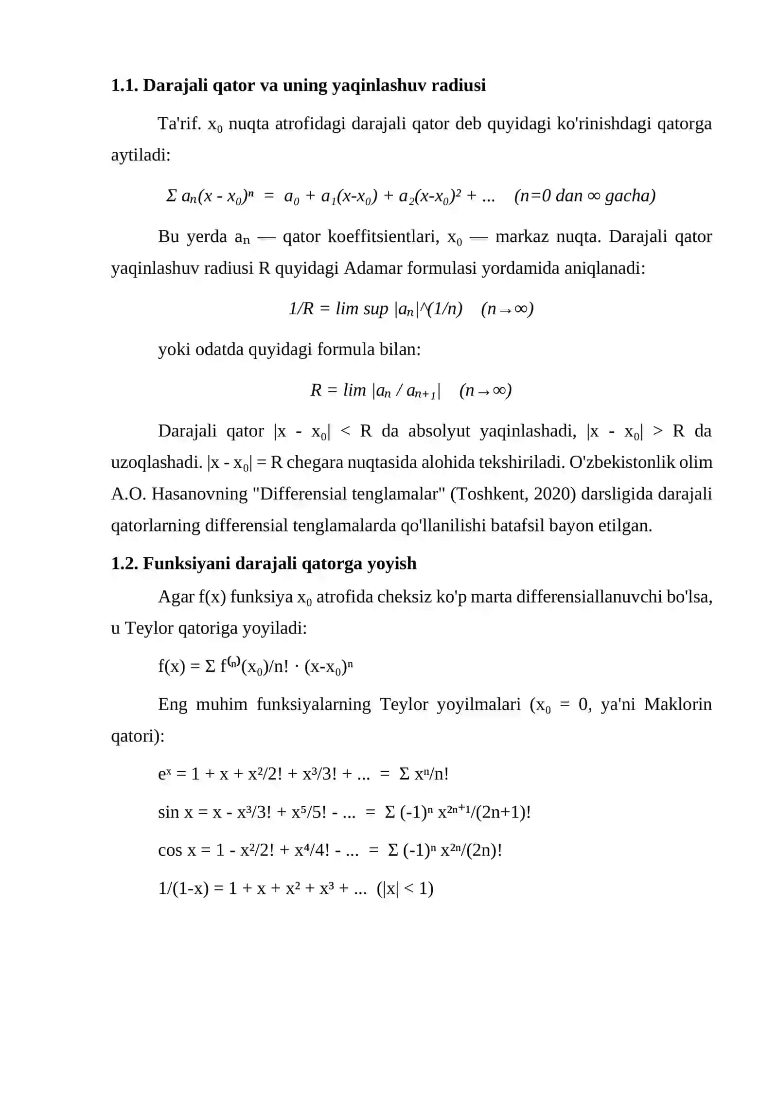 Differensial tenglamalarni darajali qatorlar yordamida yechish 4