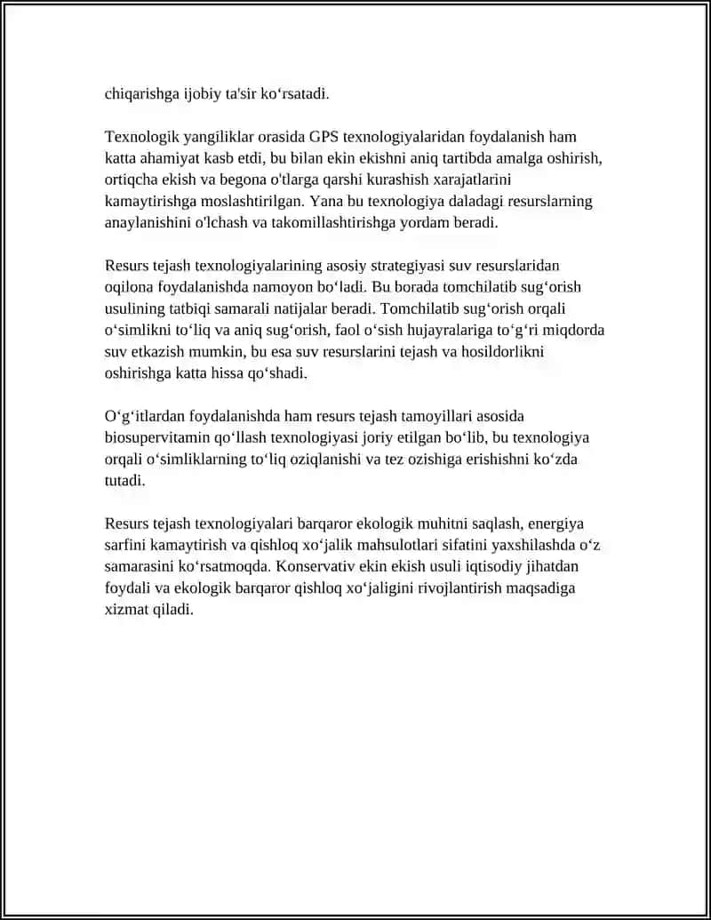 TUPROQQA ISHLOV BERISHDAGI RESURS TEJAMKOR INNOVATSION TEXNOLOGIYALAR 4