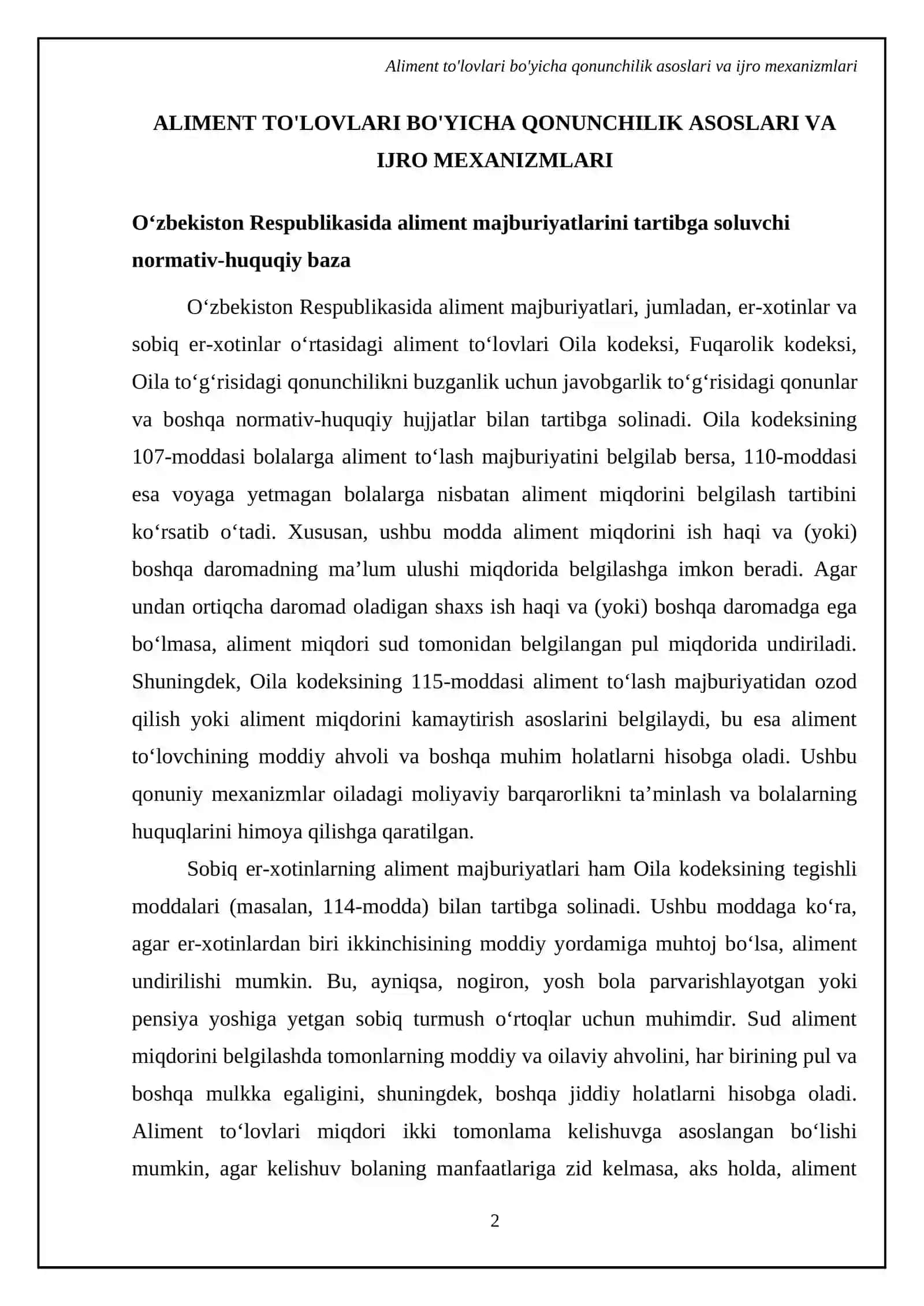 Er-xotinlar va sobiq er-xotinlarning aliment majburiyatlari 4