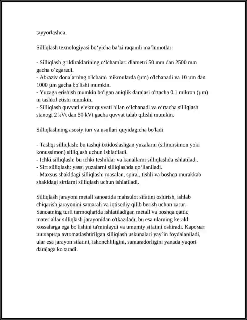 SILLIK CHEKLI KALIBRLAR YORDAMIDA SILLIK SILINDRSIMON YUZALARNING NAZORATI 4