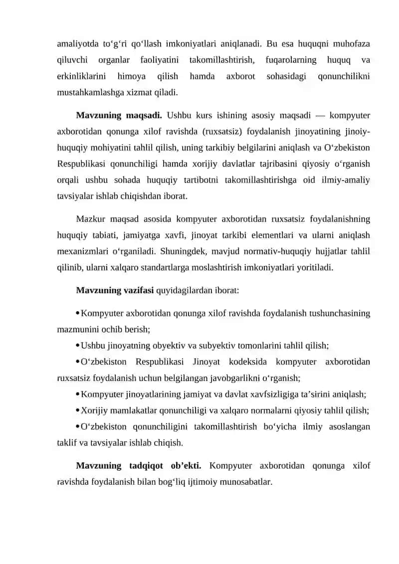“Kompyuter axborotidan qonunga xilof ravishda (ruxsatsiz) foydalanishning qiyosiy tahlili va jinoiy-huquqiy xususiyatlari” 4