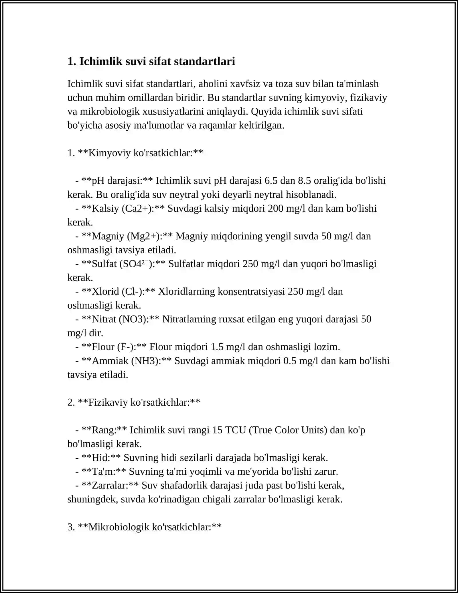 Ichimlik suvi sifat standartlari 4