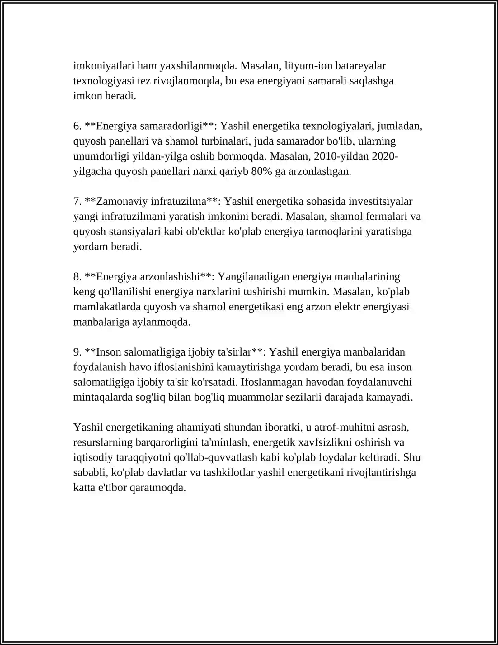 "YASHIL ENERGETIKA"- BARQAROR IQTISODIY RIVOJLANISH OMILI" 4