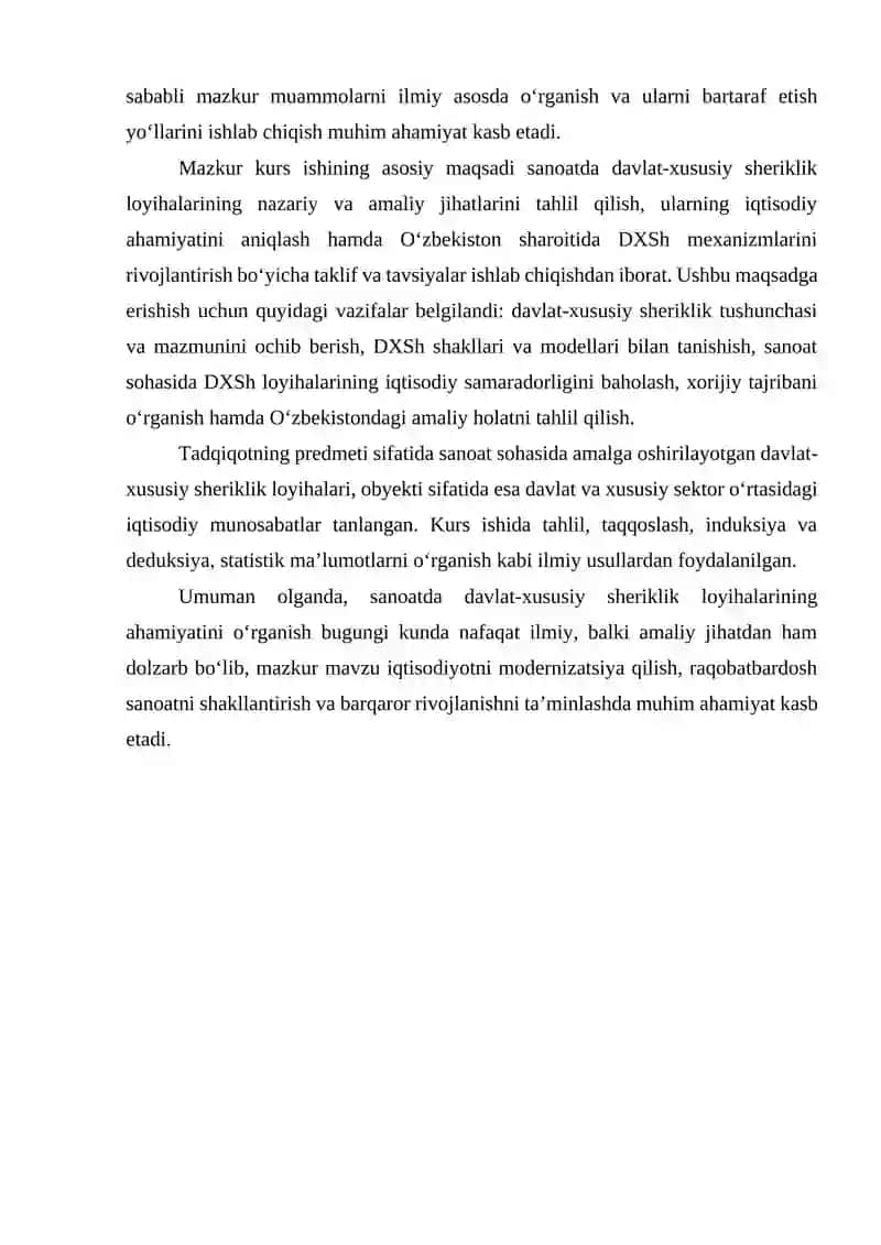 SANOATDA DAVLAT-XUSUSIY SHERIKLIK LOYIHALARINING AHAMIYATI 4