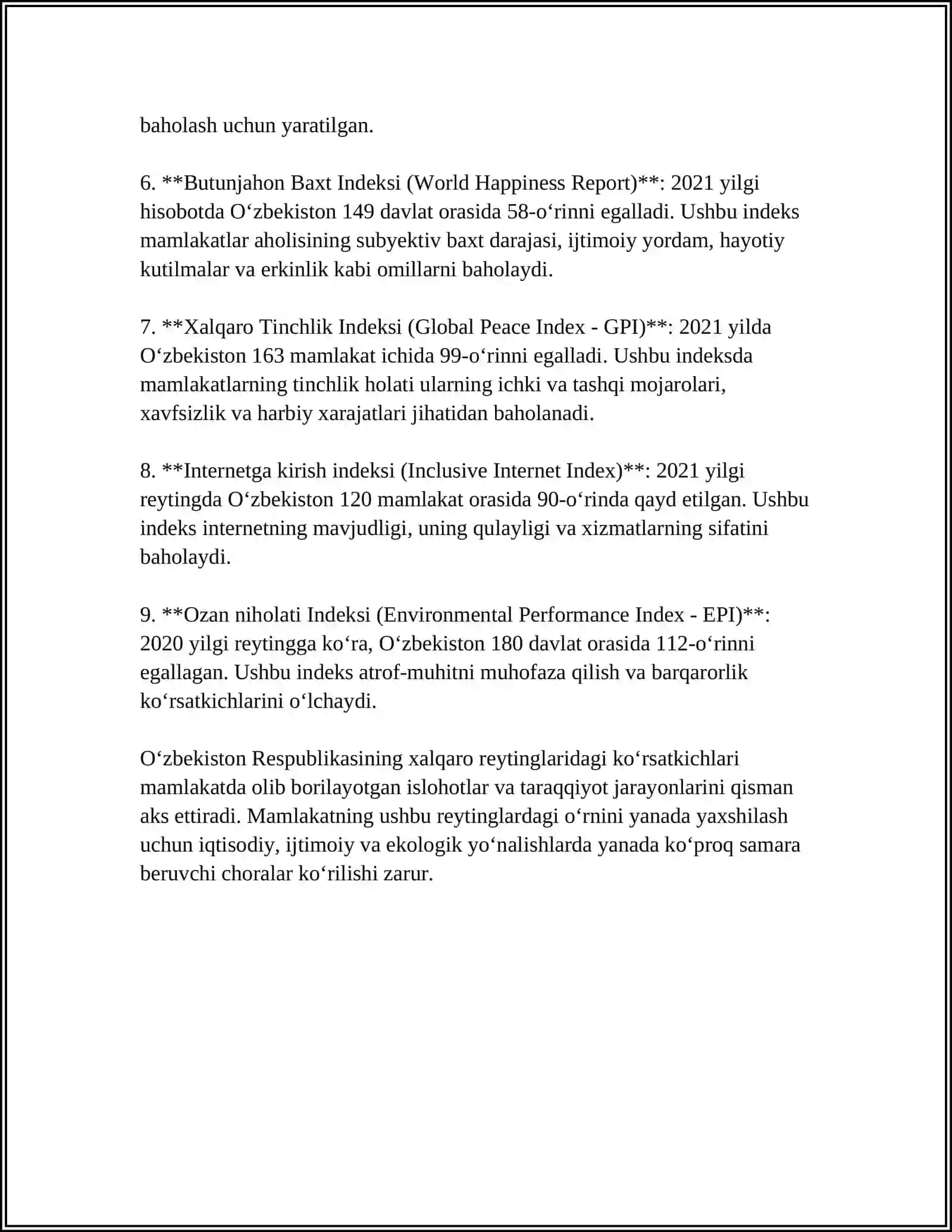 O‘zbekiston Respublikasining Xalqaro Reyting va IndeksLardagi O‘mi va Nufuzini Ortib Borishi 4