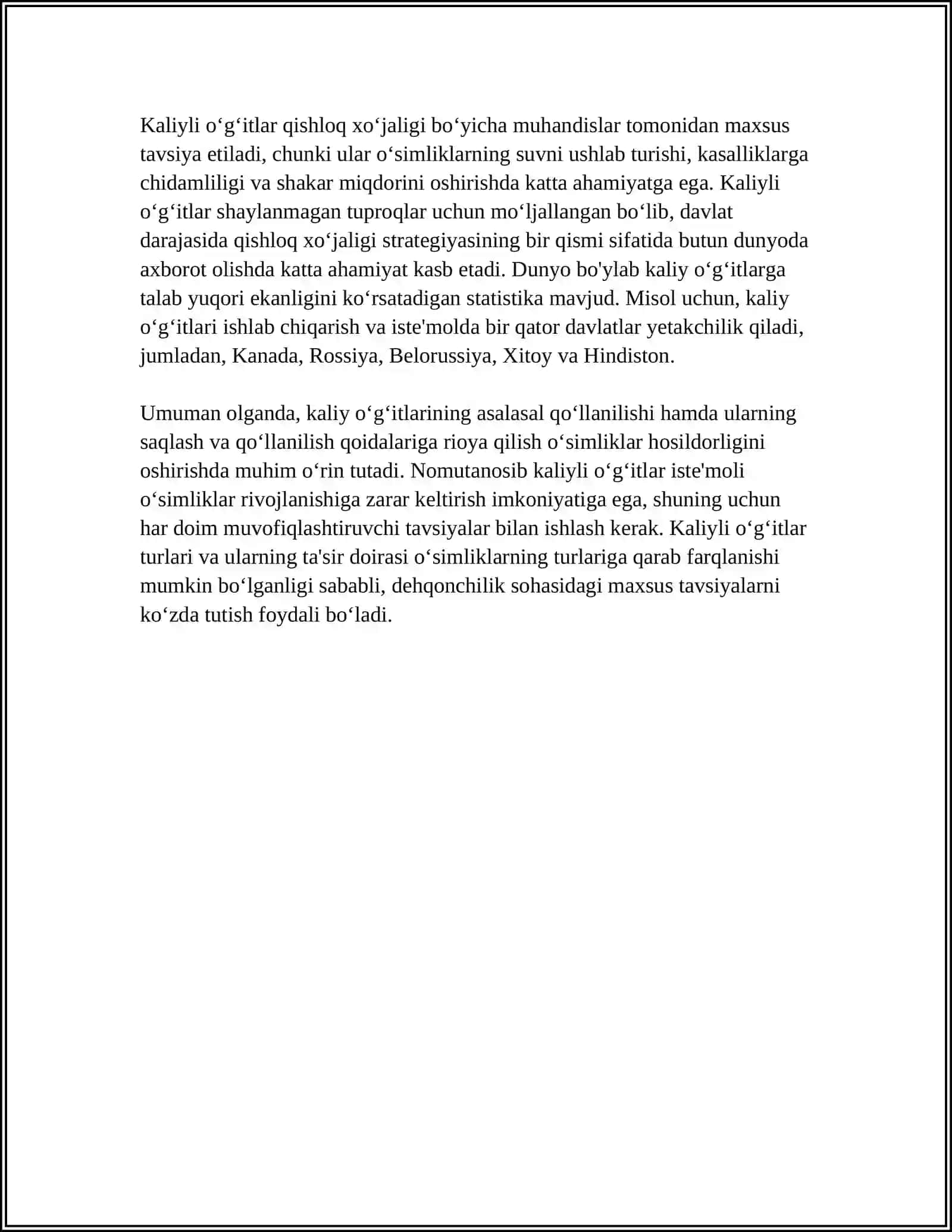 KALIYLI OʻGʻITLAR ISHLAB CHIQARISH 4
