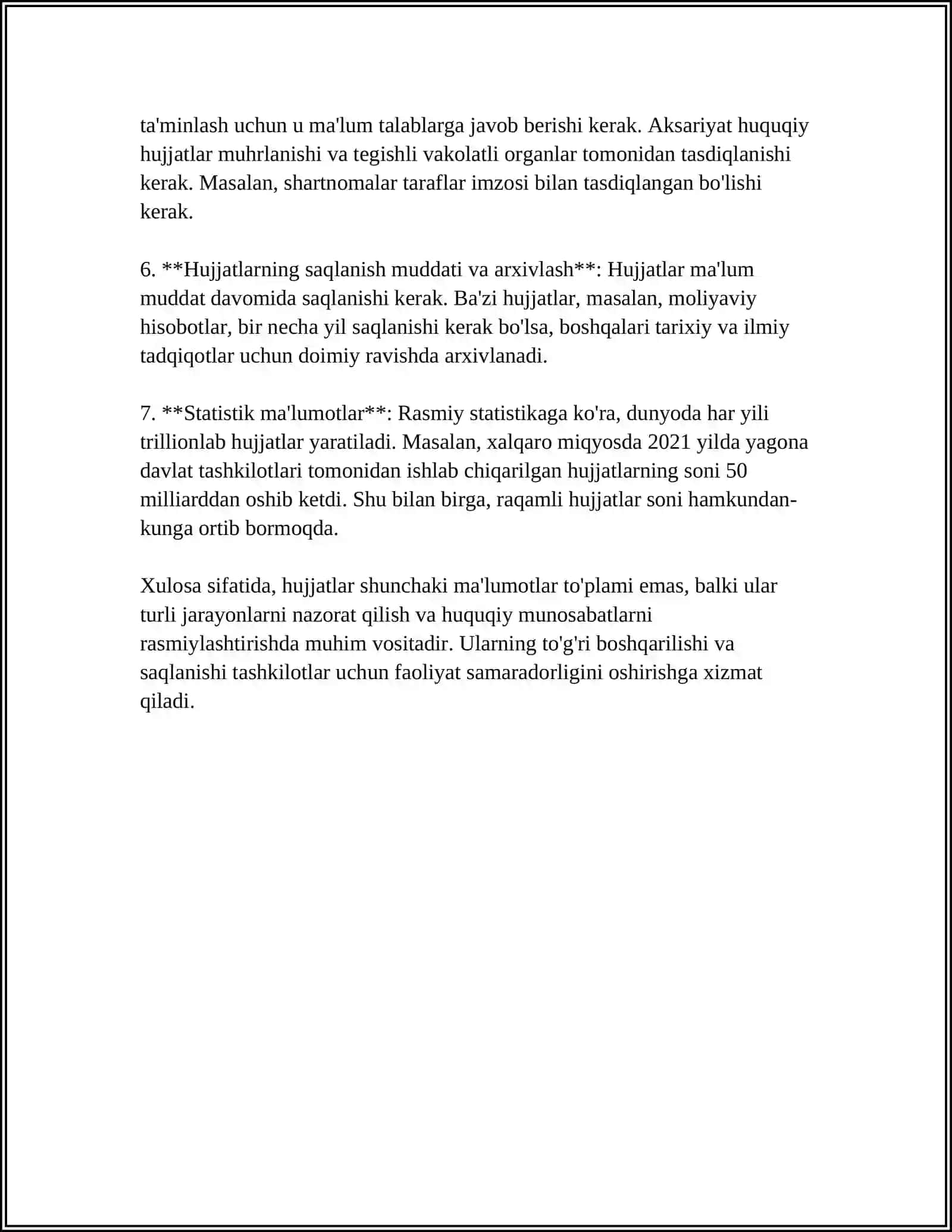 Ish hujjatlari va ularga qo'yaladigan asosiy talablar 4