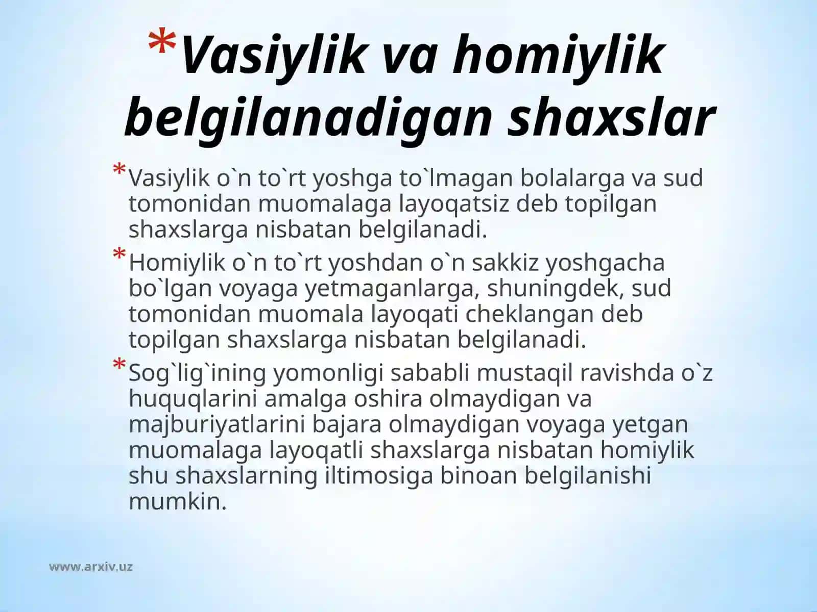 Vasiylik va homiylikni o`rnatish tartibi 4