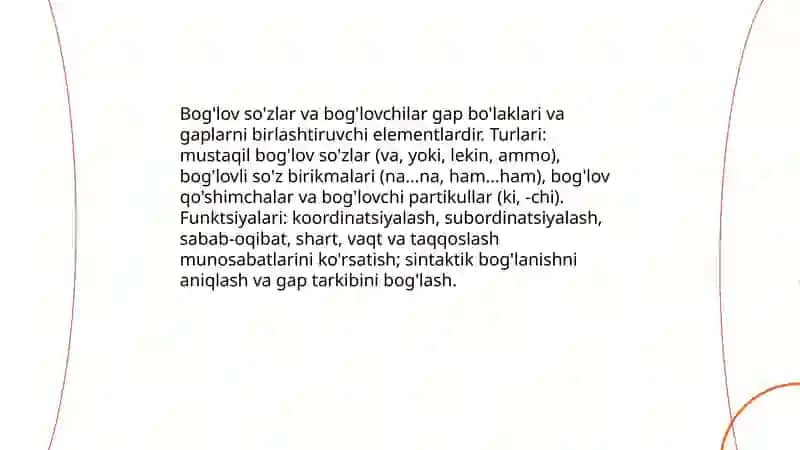 Tobe bog 'lanish va gap bo’laklari o’rtasidagi sintaktik munosabatlar 4