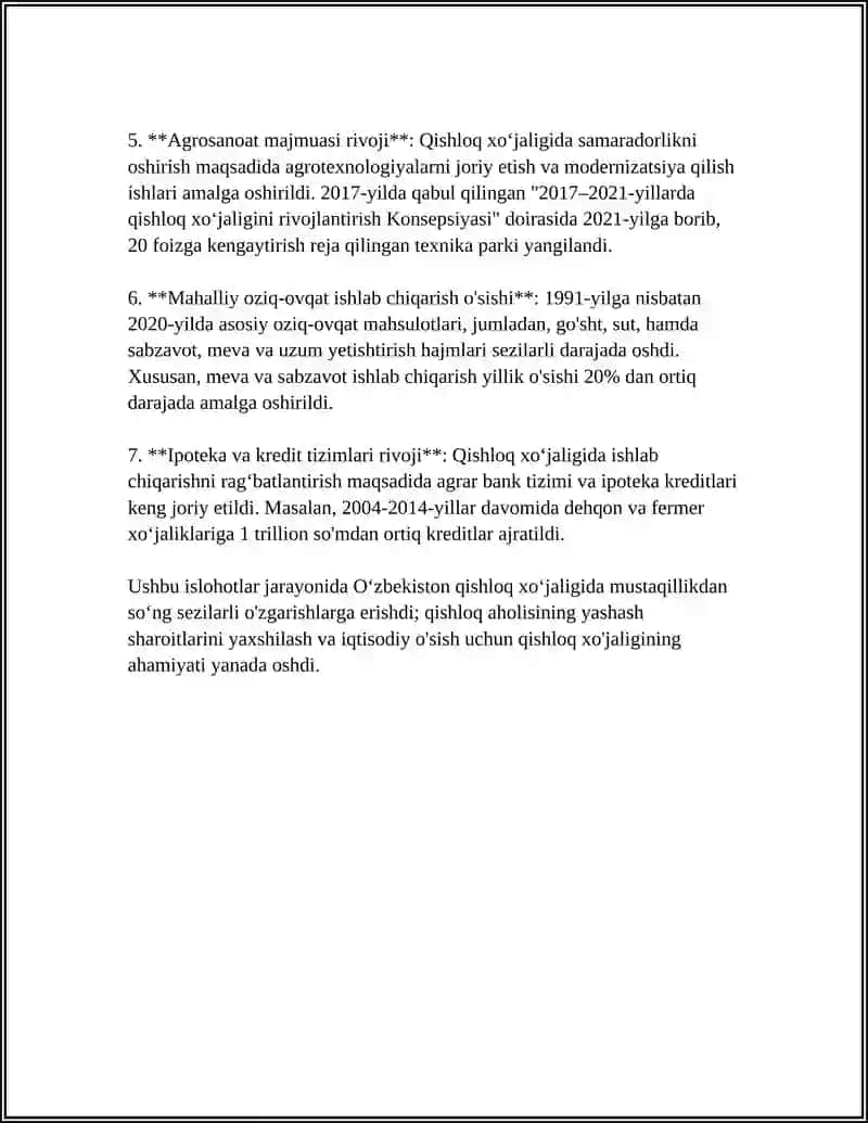 MUSTAQILLIK YILLARIDA QISHLOQ XO‘JALIGI VA SANOAT SOHASIDAGI O‘ZGARISHLAR 4