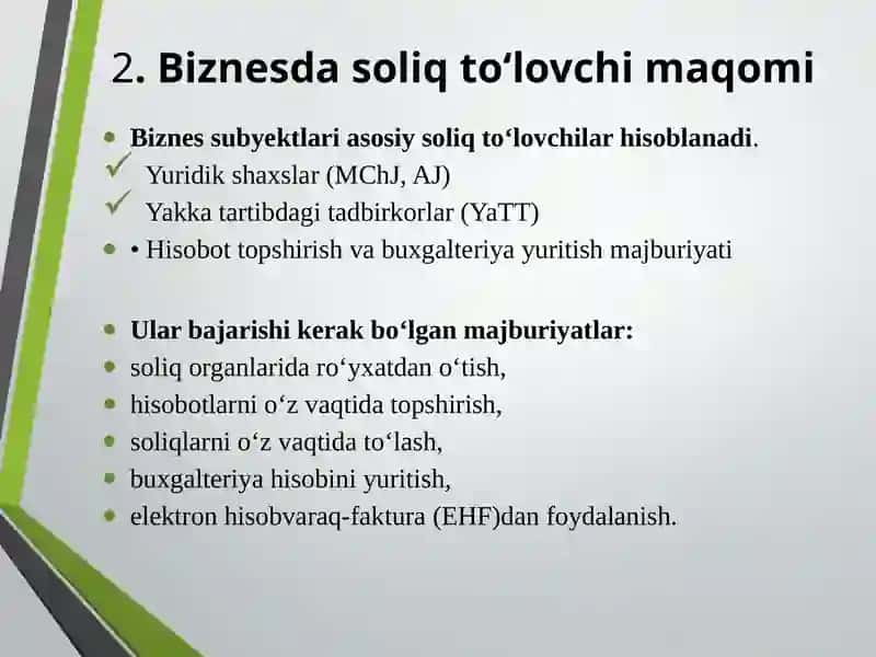 Biznes faoliyatida soliq huquqi asoslari taqdimot 4
