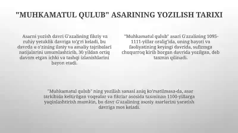 Abu Homid Gazzoliyning''Muhokamatulqulub'' asaribo'yicha essetayorlash 4