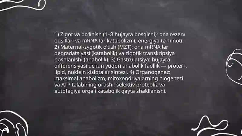 Anabolik va katabolik jarayonlarni ontogenezda o'zgarib borishi 4