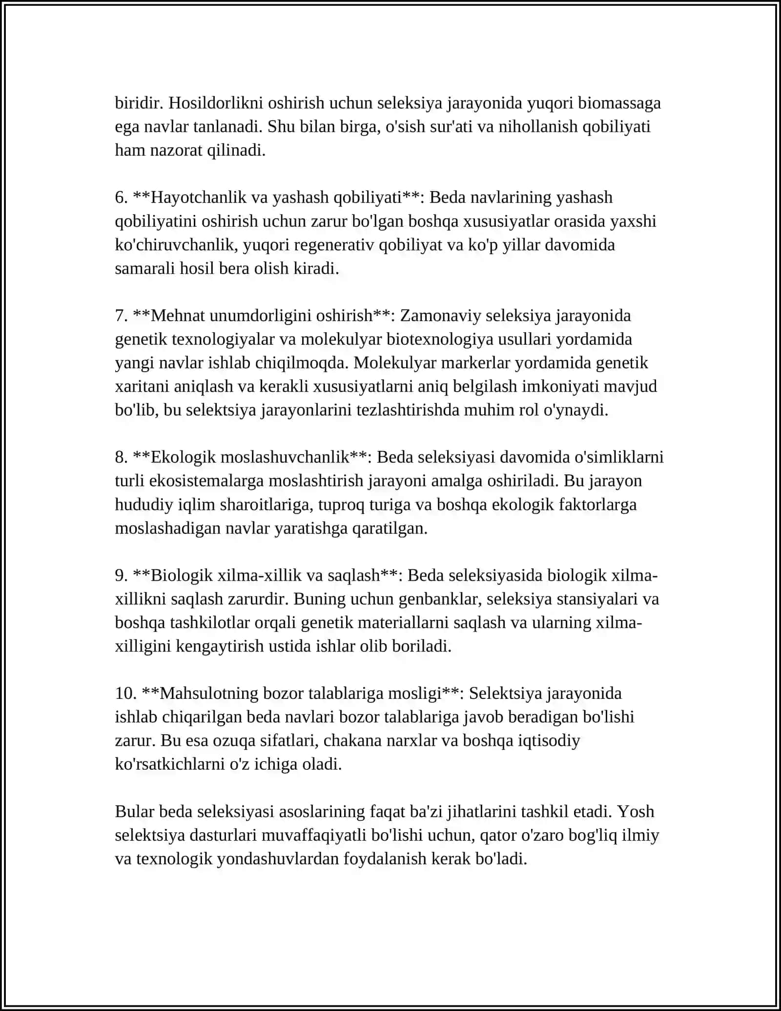 MAMLAKATIMIZDA BEDA SELLEKSIYASI VA URUG'CHILIGI JARAYONIDA FOYDALANILADIGAN USULLARI 4