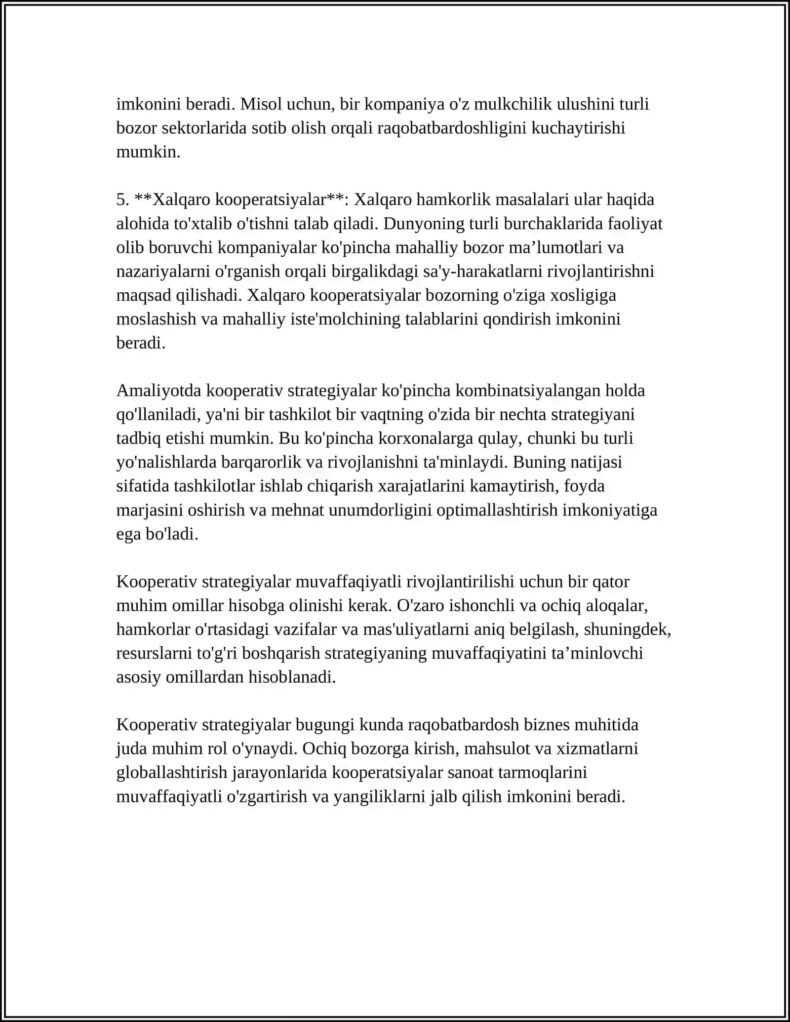 MULTIAGENT TIZIMLARDA HAMKORLIK. HAMKORLIK VA MUVOFIQLASHTIRISH TUSHUNCHALARI. HAMKORLIK VA RAQOBATLI MUHITLAR 4