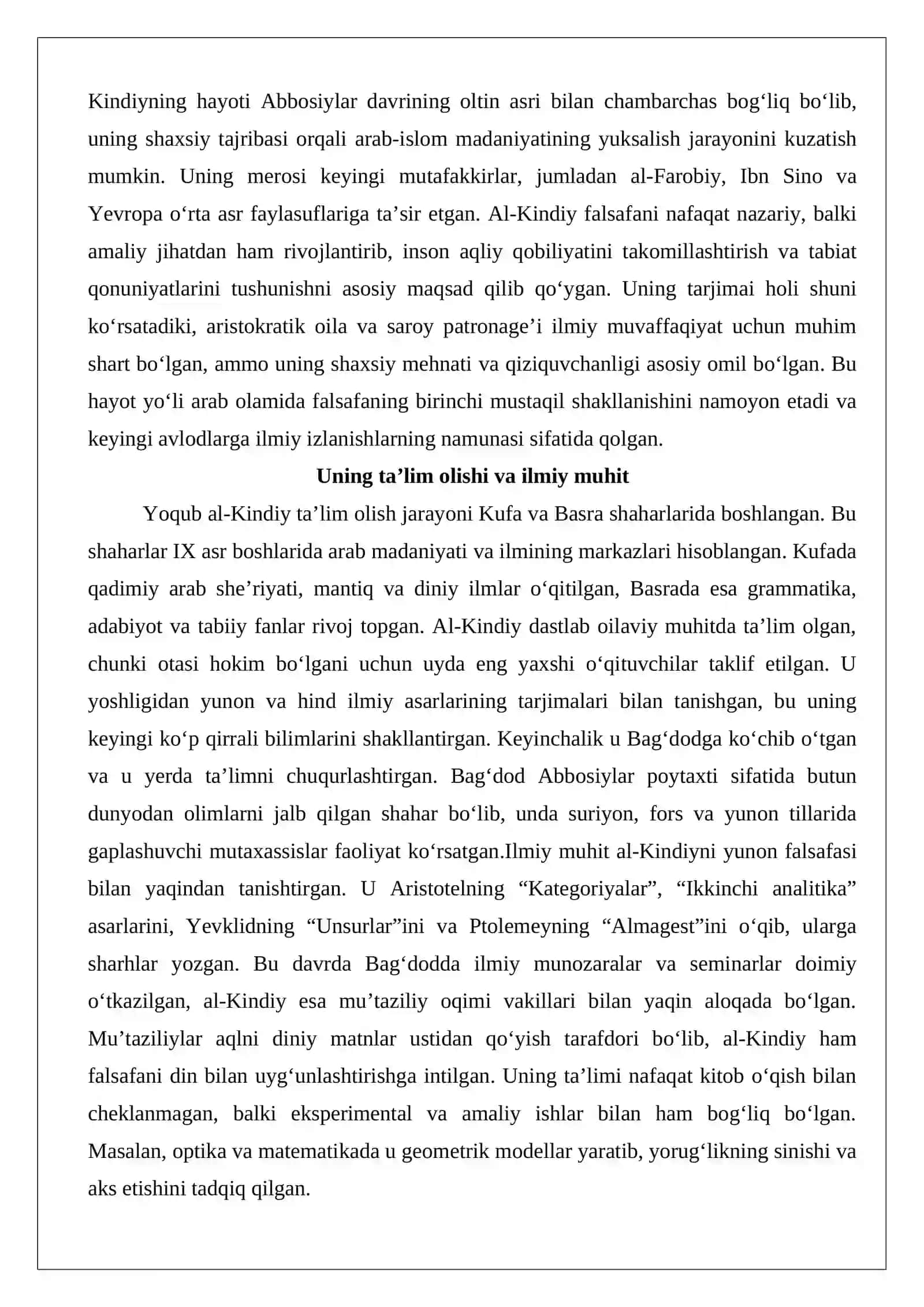 Yoqub al-Kindiy (800–873)ning Bayt al-hikmadagi ilmiy faoliyati 4