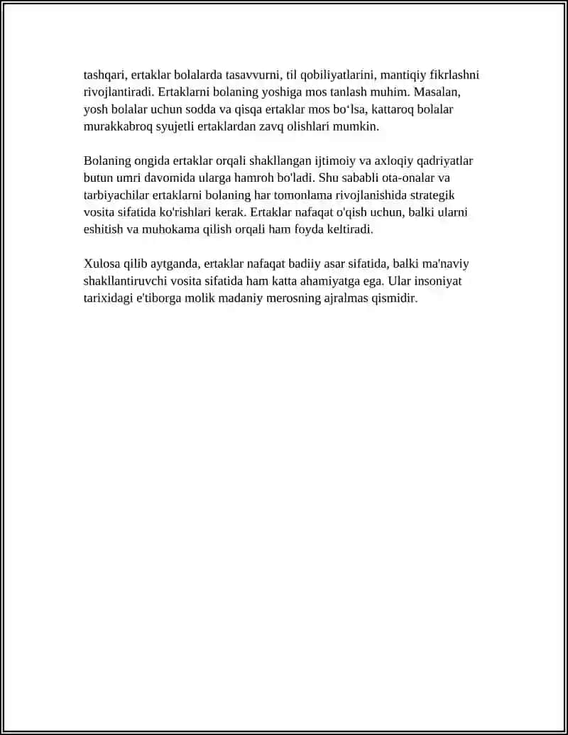 ERTAK HAQIDA TUSHUNCHA. BOLA TARBIYASIDA ERTAKLARNING O`RNI 4