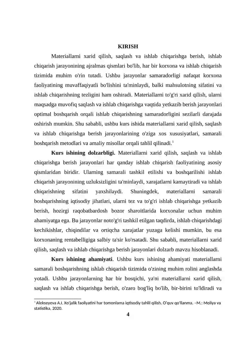 Materiallarni xarid qilish, saqlash va ishlab chiqarishga berish 4