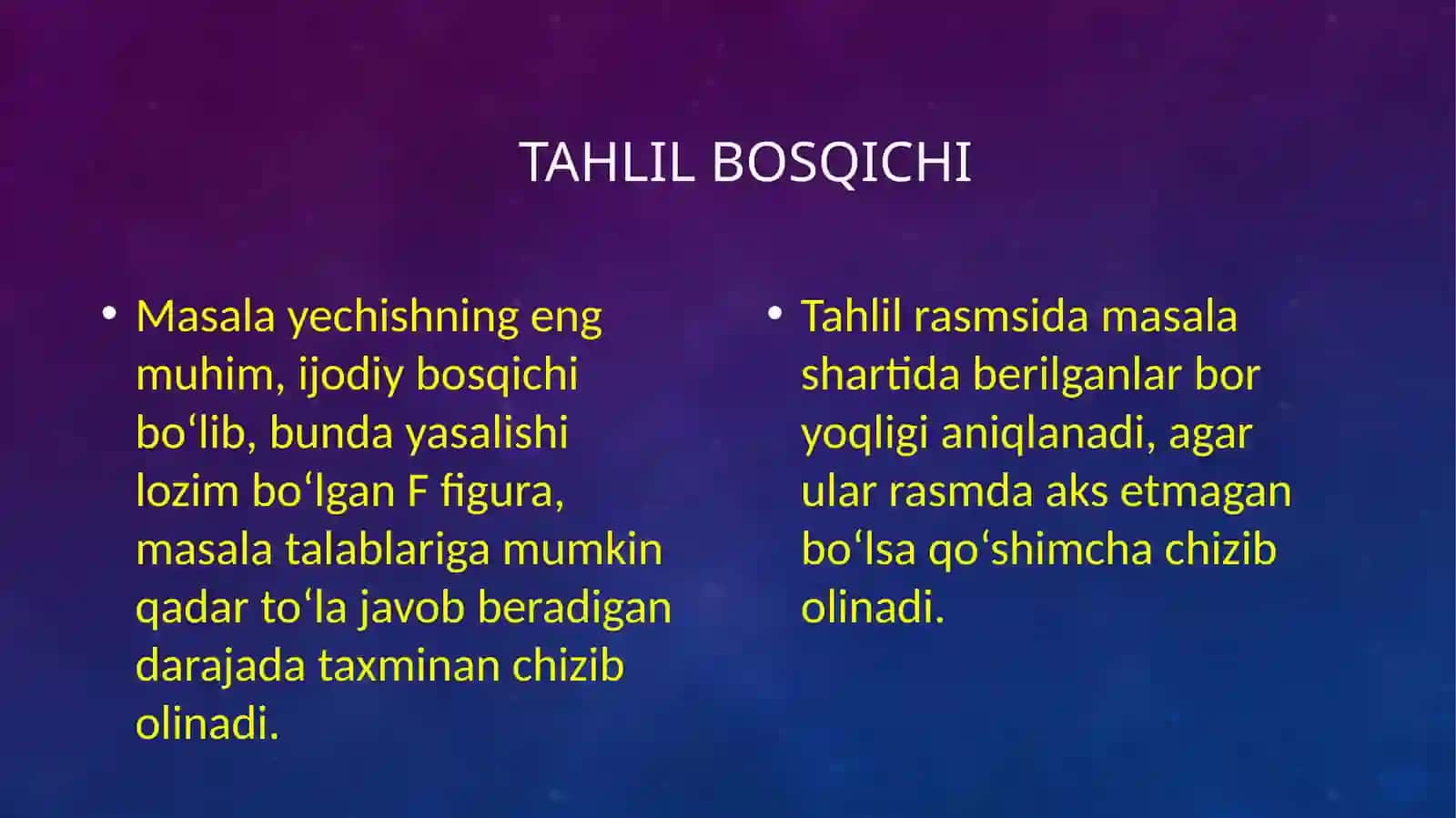 Yasashga doir masalalar, ularni yechish bosqichlari 4