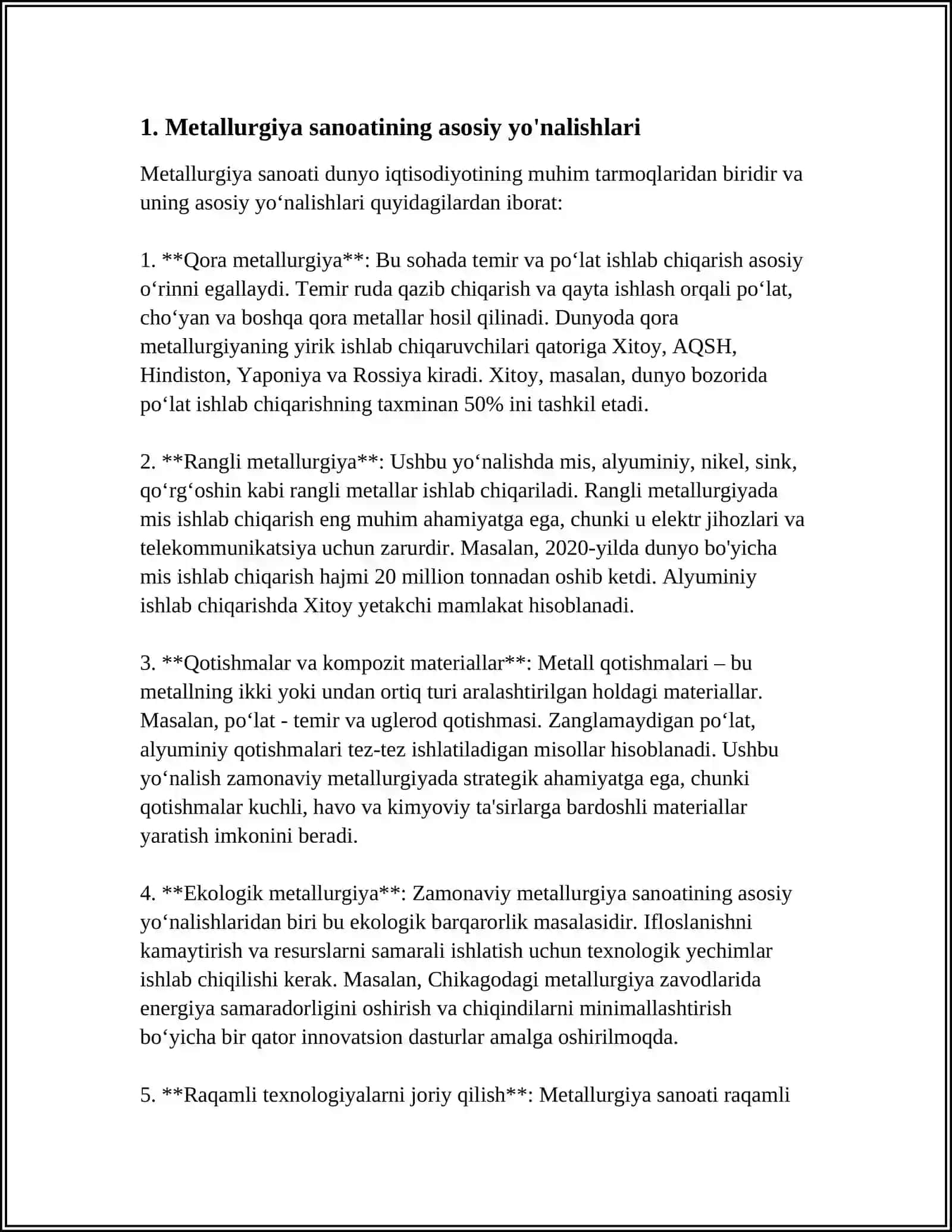 Metallurgiya sanoatining asosiy yo'nalishlari 4
