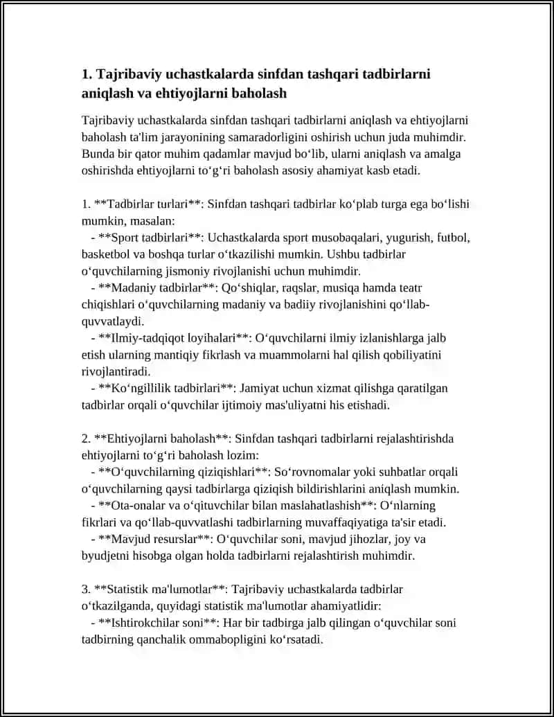 MAKTAB TAJRIBA UCHASTKALARIDA SINFDAN TASHQARI ISHLARNI REJALASHTIRISH YOʻLLARI. 4