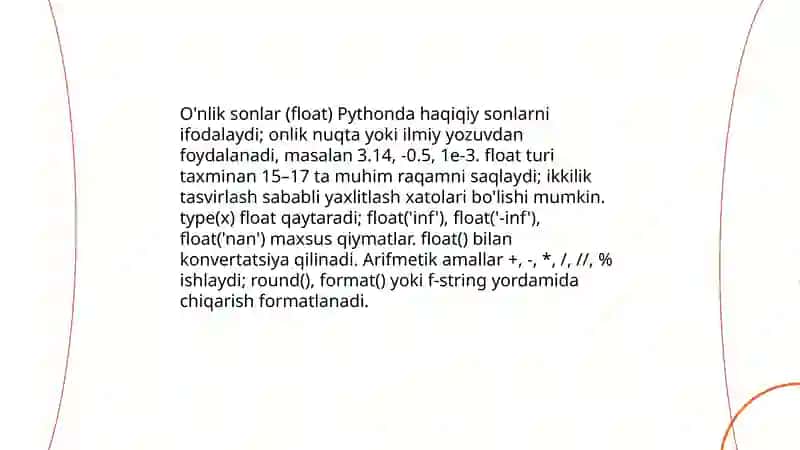 Pythonda malumot turlari 4