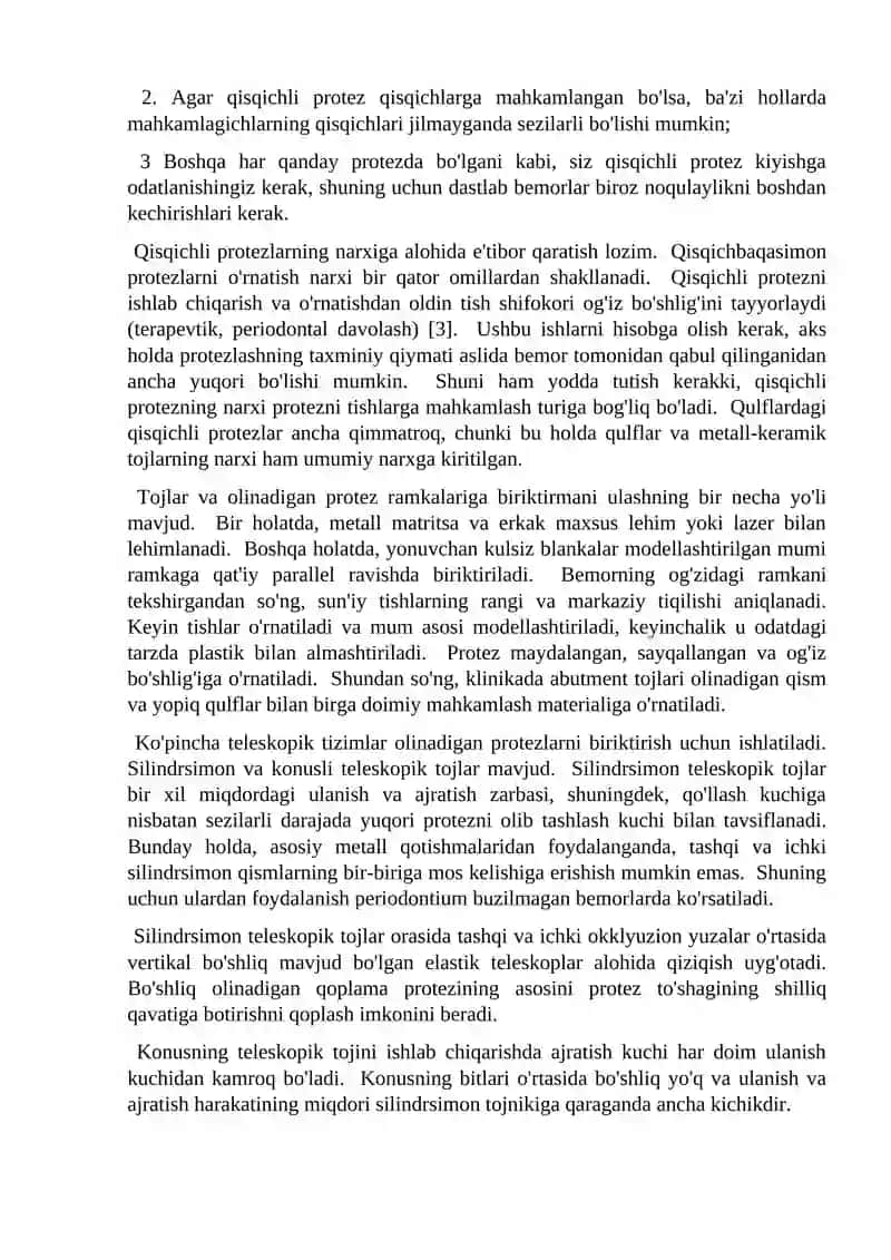 Tish qatorlarning qisman nuksonlarini byugel (yoysimon) protezlar bilan davolash 4