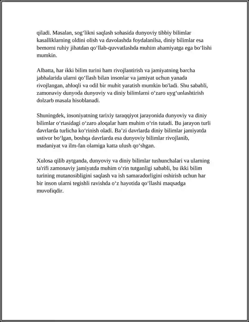 DUNYOVIY VA DINIY BILIMLAR MUTANOSIBLIGI HAQIDA TUSHUNCHA 4