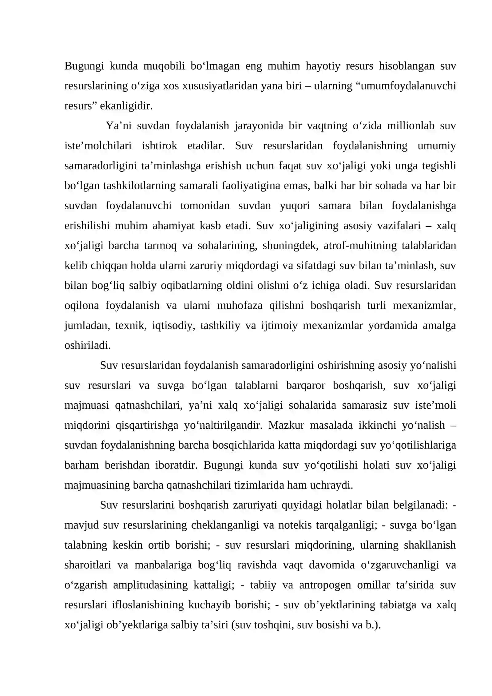 Suvlar va suv havzalaridan foydalanish shartlari 4