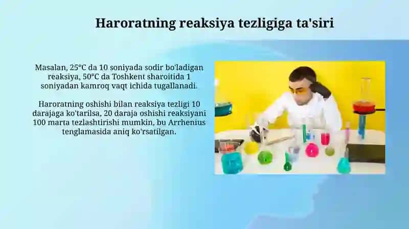 Turli fazalardagi kimyoviy reaksiyalarning tezligini belgilovchi omillar 4