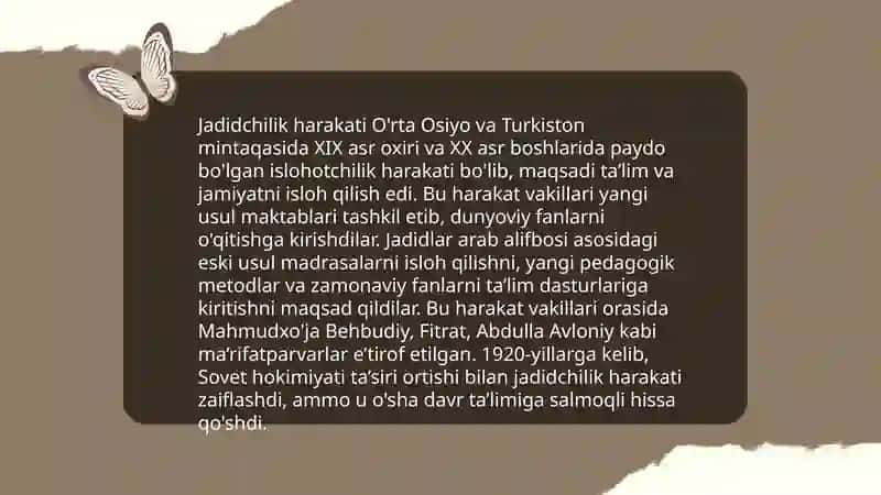 XIX asr 2-yarmi va XX asr boshlarida ta'lim va pedagogik fikrlar (ta'lim-tarbiya taraqqiyotidagi tutgan o‘rni 4