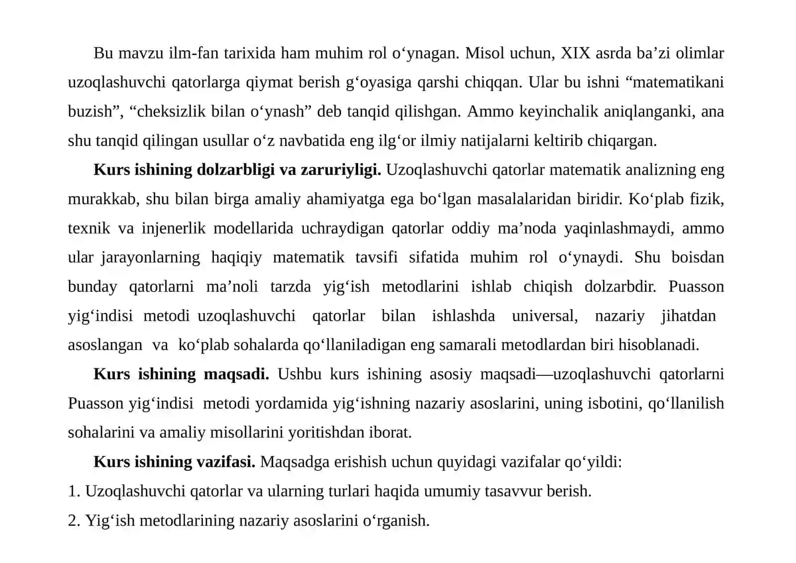 Matematika analizi fanidan Uzoqlashuvchi qatorlarni Puasson metodi yordamidayi g‘ish 4