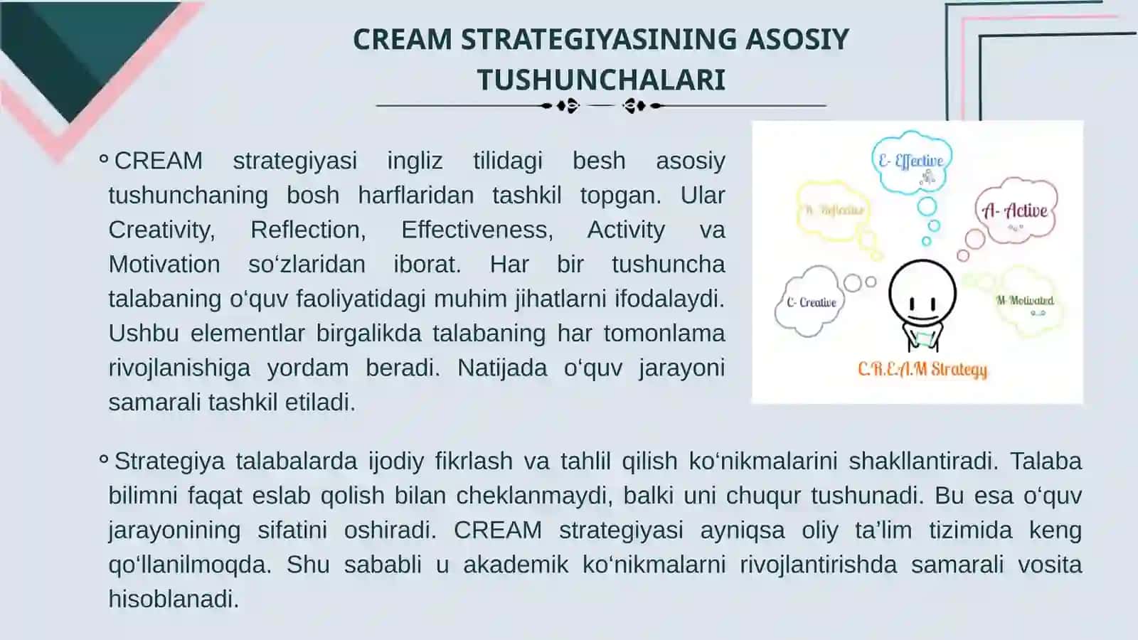 CREAM strategiyasi va undan samarali foydalanish 4
