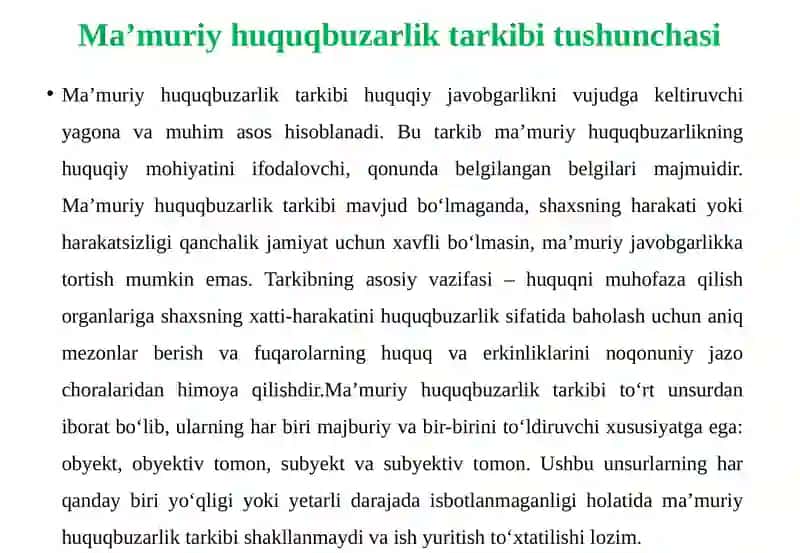 Ma’muriy huquqbuzarlikning obyekti va obyektiv tomoni 4