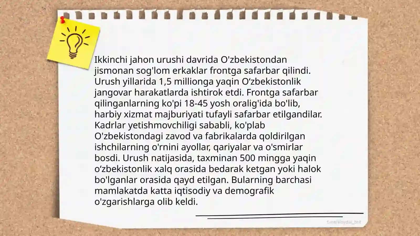 Òzbekistonning ikkinchi jahon urushiga tortilishi 4