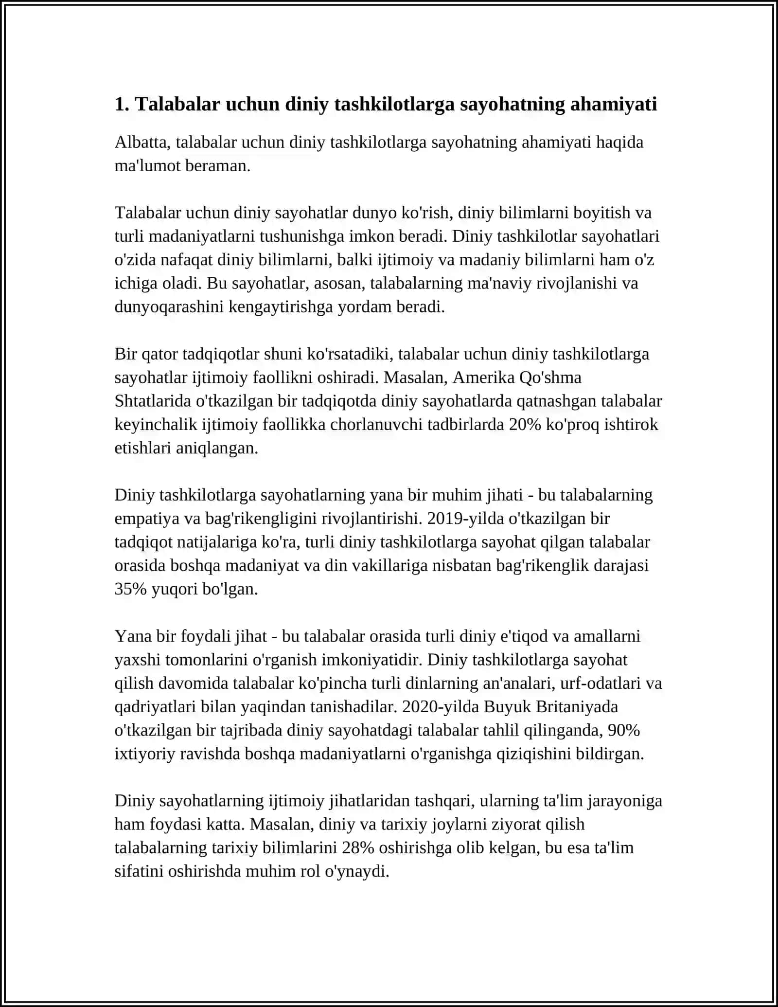 TALABALAR BILAN O‘ZBEKISTONDAGI DINIY TASHKILOTLARGA BORISH (VILOYATLAR DOIRASIDA MASJID, MADRASA, MA’HAD, CHERKOV, SINAGOGA VA BOSHQALAR) 4