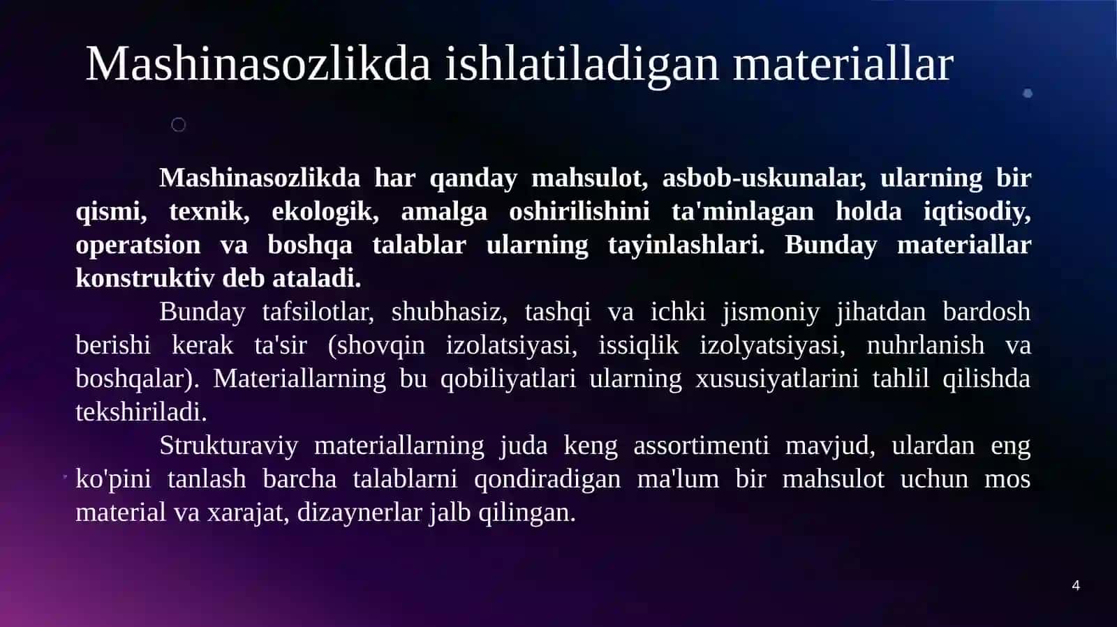Mashinasozlikda qo'llaniladigan materiallar va yangi materiallar texnologiyasi 4