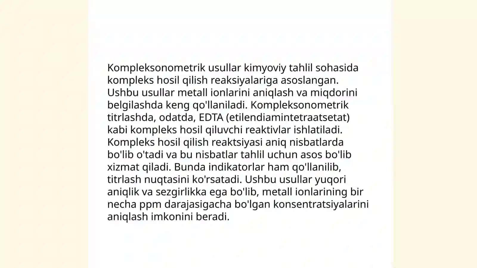 Kompleksonometrik titirlash usulida CaCl2 tarkibidagi kalsiyni massasini aniqlang 4