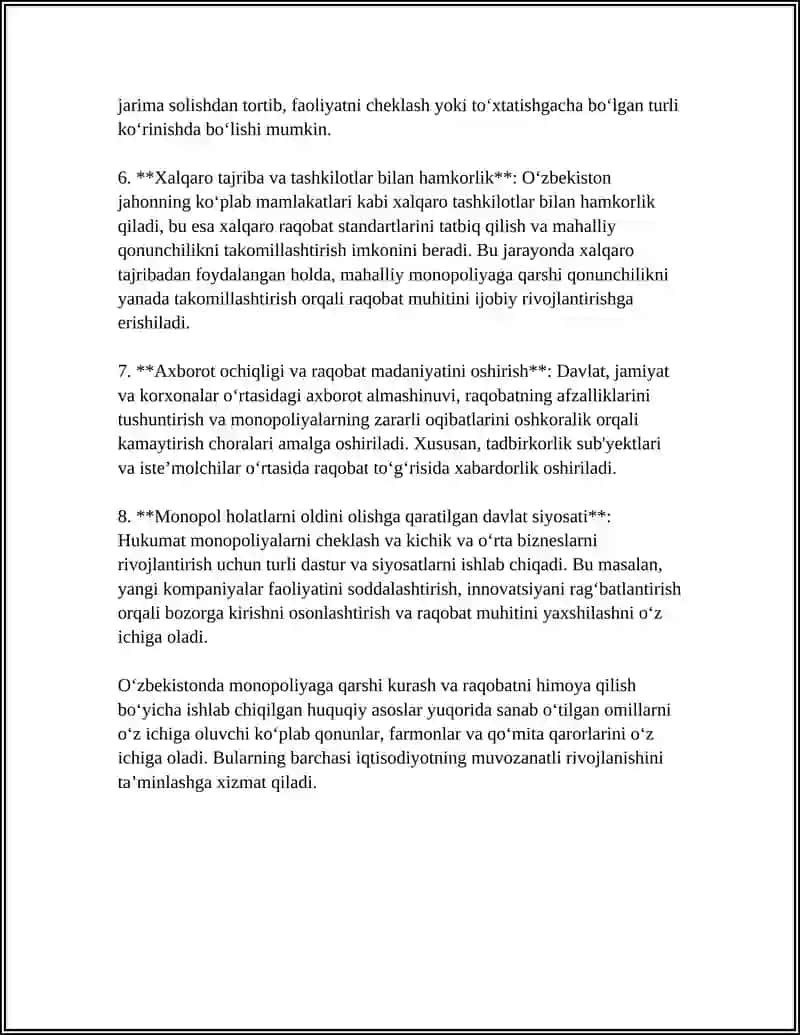 Monopoliyalarni nazorat qilishning huquqiy asoslari 4