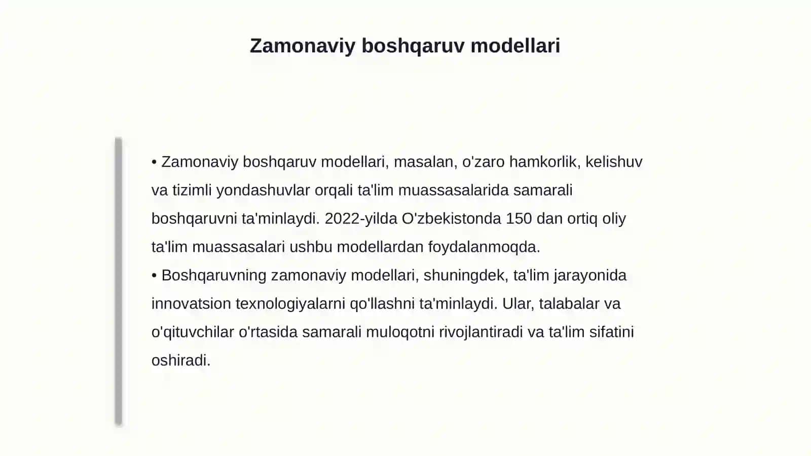 Oliy taʼlim muassasalarida zamonaviy boshqaruv jarayonlarini tashkil qilish 4