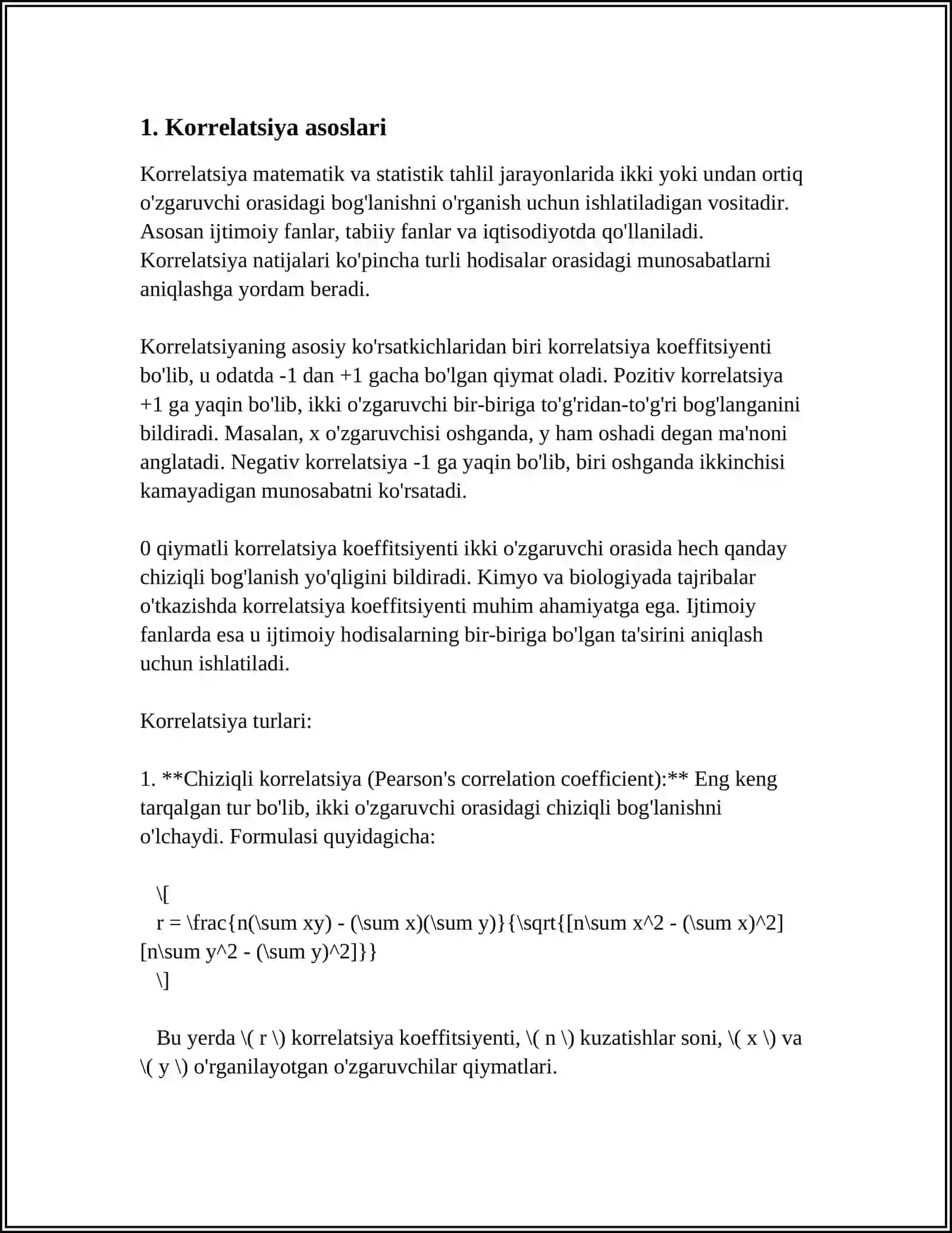 TIBBIY -BIOLOGIK MASALALARNI YECHISHDA MATEMATIK STATISTIKA ELEMENTLARDAN FOYDALANISH KORRELYATSION BOGLANISHLAR VA REGRESSIYA TENGLAMASI 4