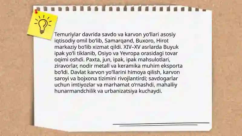Amir Temur va Temuriylar davridagi iqtisodiy g’oyalar va iqtisodiy siyosat 4