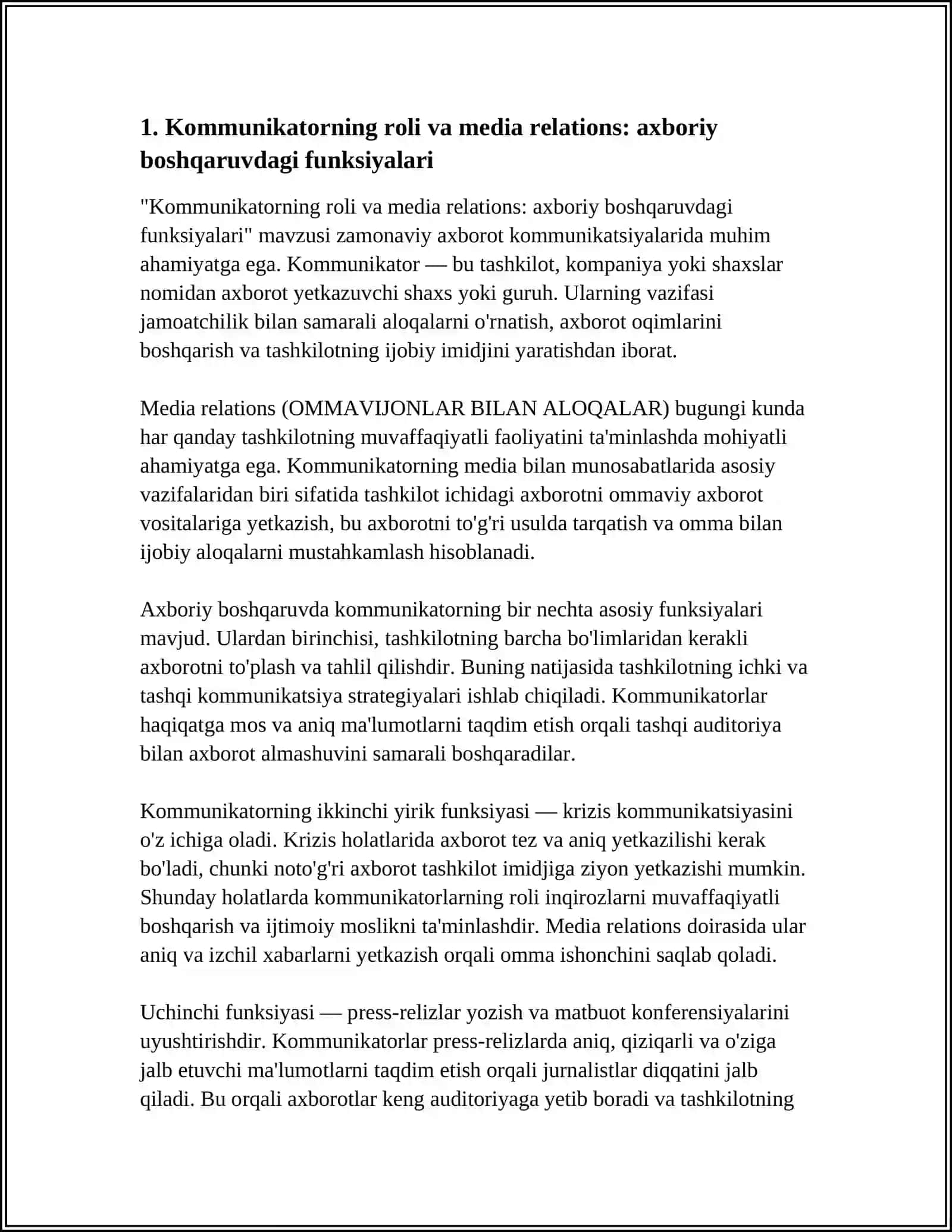 Kommunikatorning roli va media relations: axboriy boshqaruvdagi funksiyalari 4