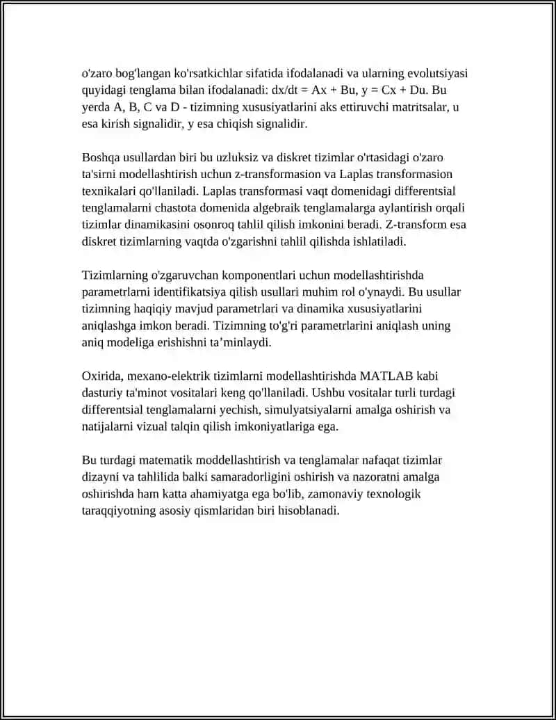 MODELLASHTIRISH USULLARI: MEXANO-ELEKTRIK, MEXANO-GIDRAVLIK VA ISSIQLIK-ELEKTRIK USULLAR 4