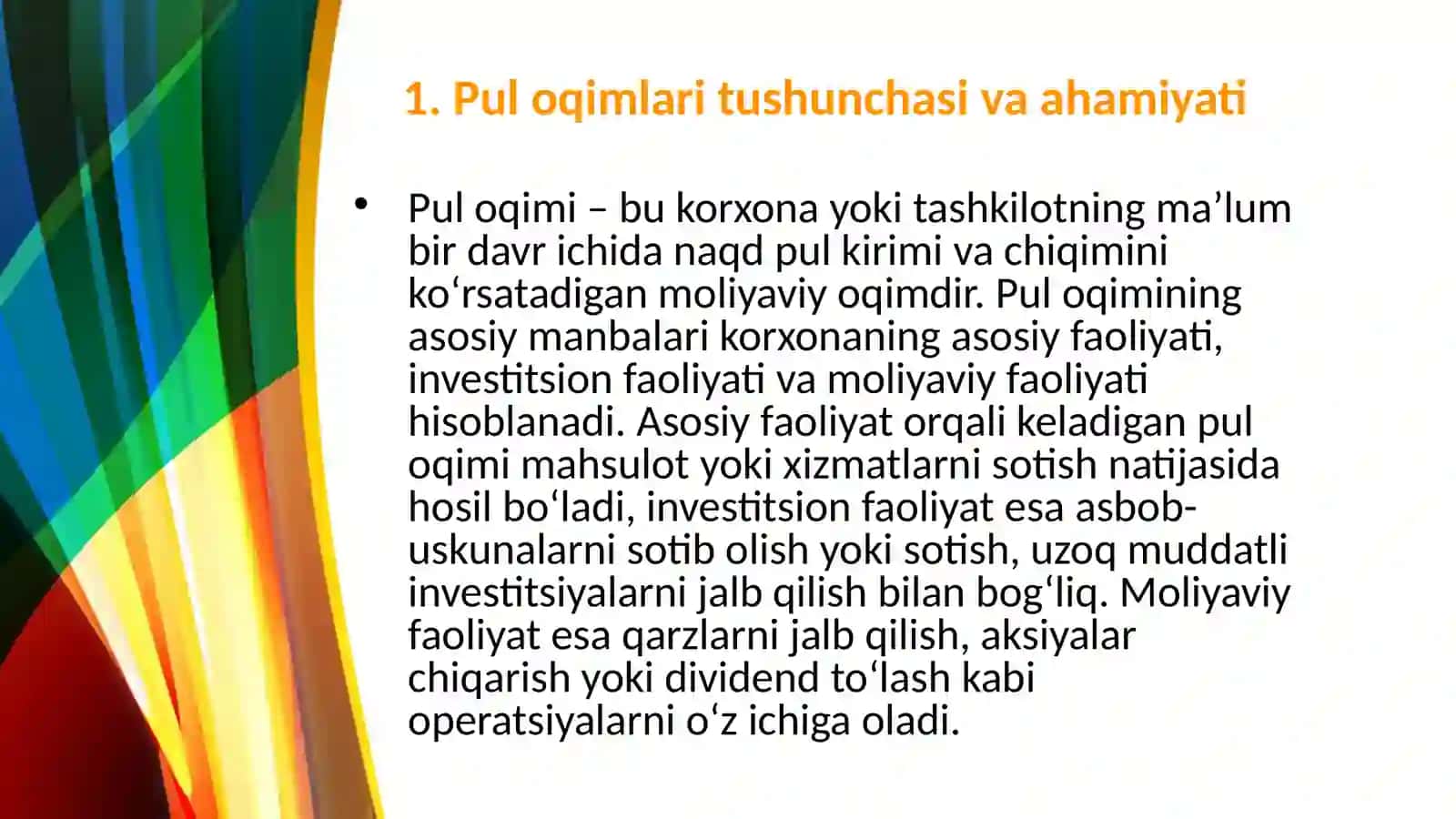 Pul oqimlari taxlili Tolov taqvimi va vaqtinchalik kassa uzilishlarini bartaraf etish 4