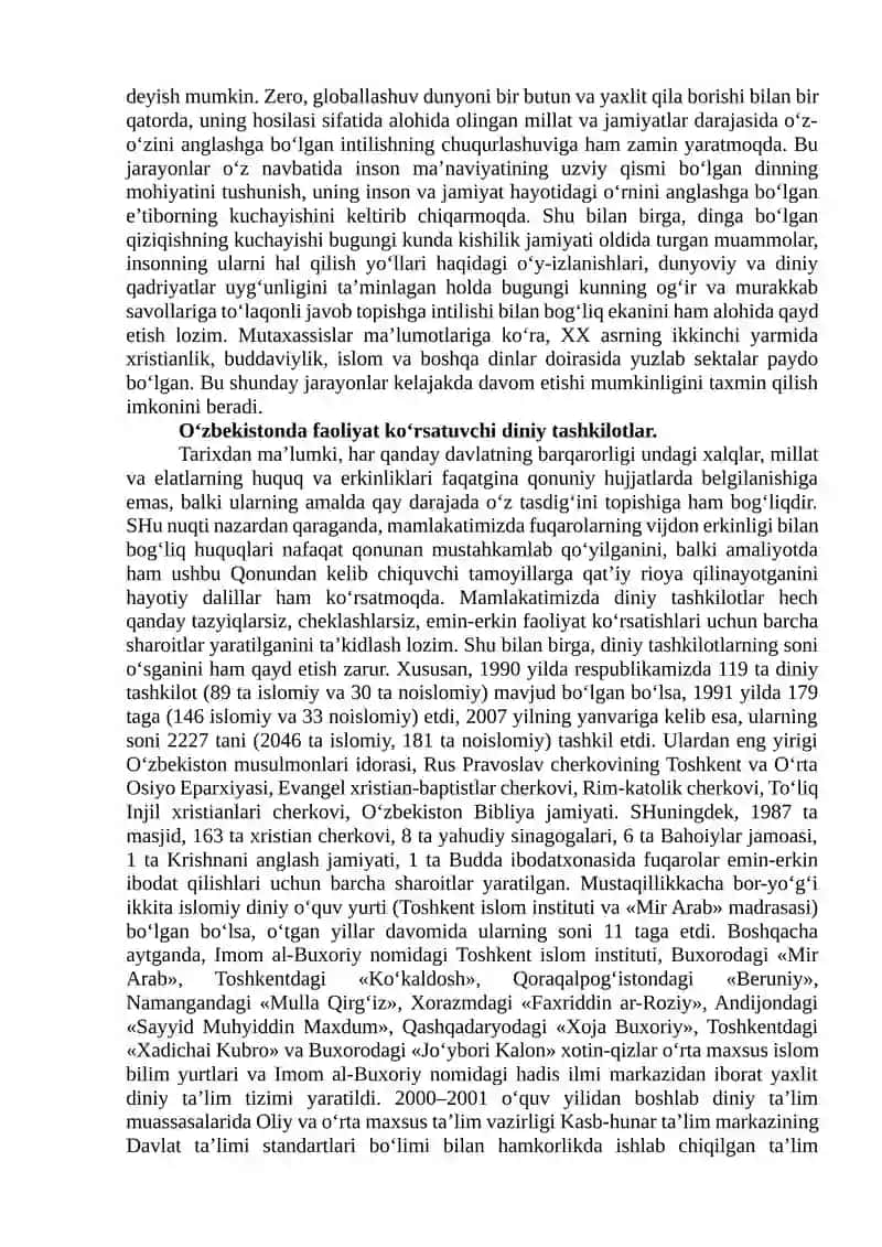 O‘zbekistonda Diniy Konfessiyalar va Tashkilotlarning Yo`nalishlari 4
