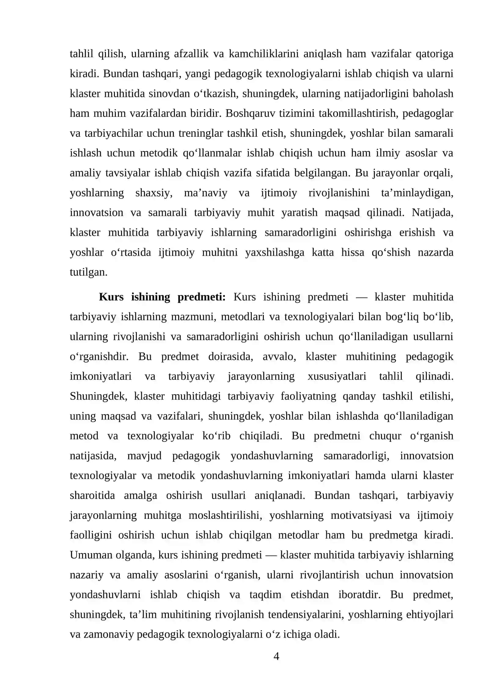 Klaster muhitida tarbiyaviy ishlarni takomillashtirish kurs ishi 4